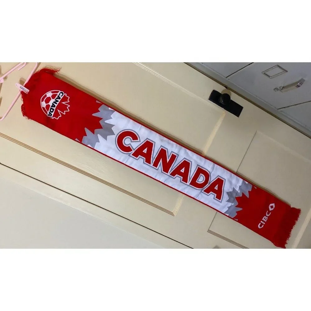 Canada Knit Scarf Muffler Team Hockey Fan Reversible CIBC Sponsor Fringe